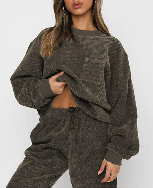 TAYTAY OLIVE TWO PIECE CORDUROY SET