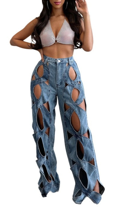 PEEKABOO DENIM PANTS